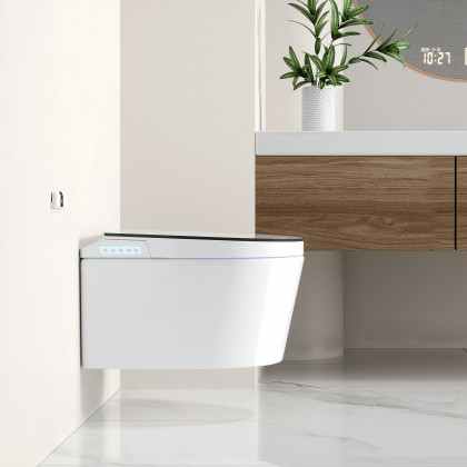 HMR - Modern Smart Set of 2 Wall-Mounted Elongated Automatic Toilet and Bidet with Seat
