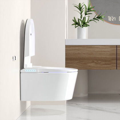 HMR - Modern Smart Set of 2 Wall-Mounted Elongated Automatic Toilet and Bidet with Seat