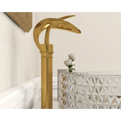 HMR Modern Elegant Waterfall Bathroom Vessel Sink Faucet Single Handle Solid Brass - Gold