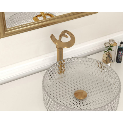 HMR Modern Elegant Waterfall Bathroom Vessel Sink Faucet Single Handle Solid Brass - Gold