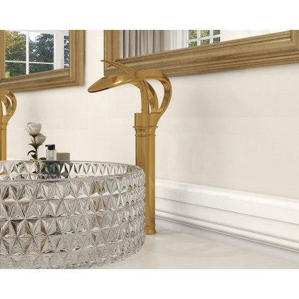 HMR Modern Elegant Waterfall Bathroom Vessel Sink Faucet Single Handle Solid Brass - Gold