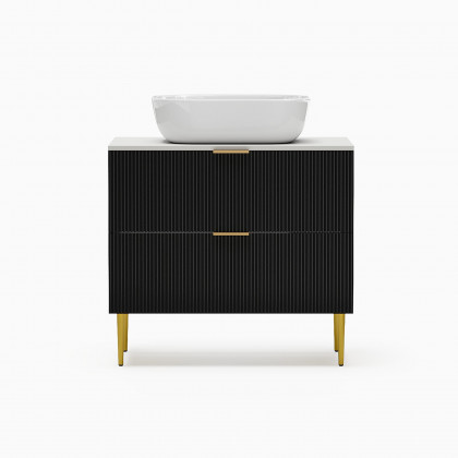 HMR - 31.5'' Black Single Fluted Bathroom Vanity with Vessel Sink and 2 Drawers
