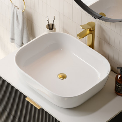 HMR - 31.5'' Black Single Fluted Bathroom Vanity with Vessel Sink and 2 Drawers