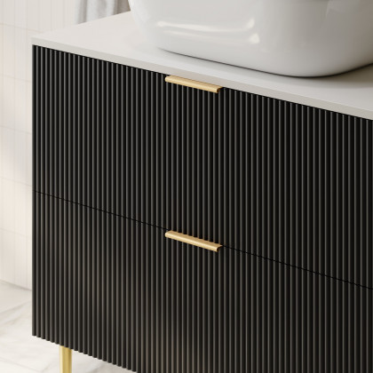 HMR - 31.5'' Black Single Fluted Bathroom Vanity with Vessel Sink and 2 Drawers
