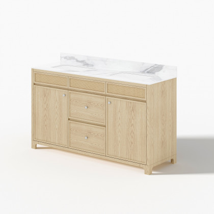 HMR - Bathroom Vanity Set 61" Freestanding Stone Bathroom Vanity Natural with Double Sinks