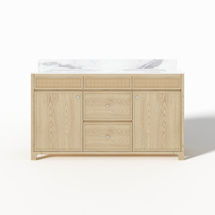 HMR - Bathroom Vanity Set 61" Freestanding Stone Bathroom Vanity Natural with Double Sinks