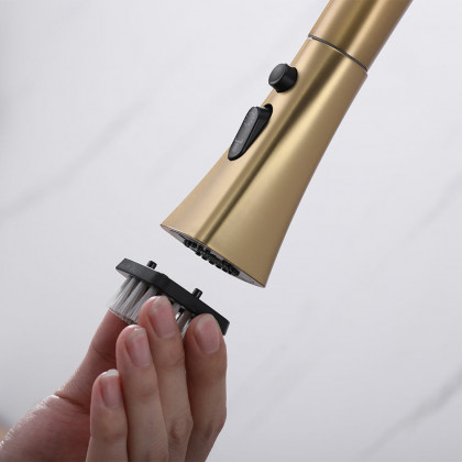HMR - Gold Single Hole High Arc Kitchen Faucet Pull-Down 3-Mode Spray