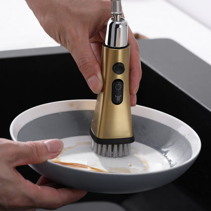 HMR - Gold Single Hole High Arc Kitchen Faucet Pull-Down 3-Mode Spray