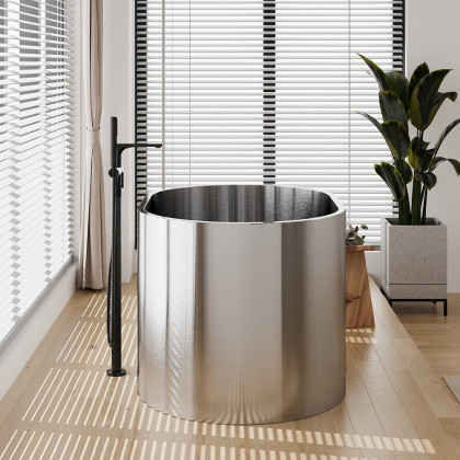 HMR - 48" Japanese Oval Freestanding Stainless Steel Soaking Bathtub 52.83-Gallon Capacity