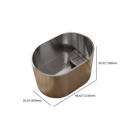HMR - 48" Japanese Oval Freestanding Stainless Steel Soaking Bathtub 52.83-Gallon Capacity