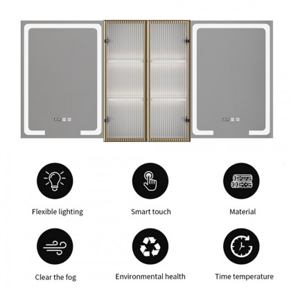 HMR - 59" LED Lighted Medicine Cabinet Wooden Wall-mounted Bathroom Mirror with Doors