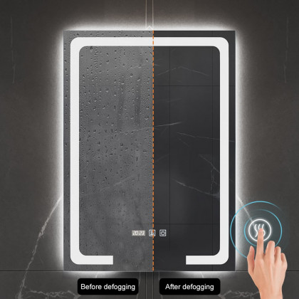 HMR - 59" LED Lighted Medicine Cabinet Wooden Wall-mounted Bathroom Mirror with Doors