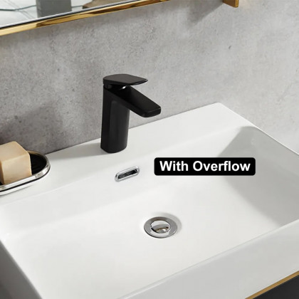 HMR 23.6" Modern Floating Bathroom Vanity with Drawer Shelf Single Ceramic Sink Small - Black & Gold