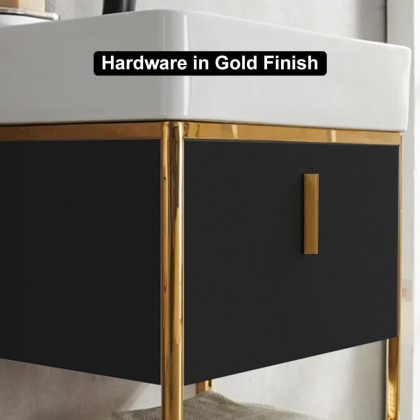 HMR 23.6" Modern Floating Bathroom Vanity with Drawer Shelf Single Ceramic Sink Small - Black & Gold