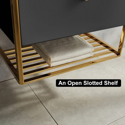 HMR 23.6" Modern Floating Bathroom Vanity with Drawer Shelf Single Ceramic Sink Small - Black & Gold