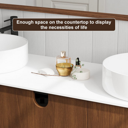 HMR - 59" Teak Wood Freestanding Double Bathroom Vanity with Top Vessel Sink