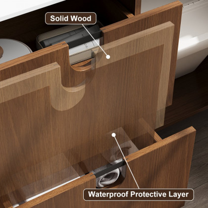 HMR - 59" Teak Wood Freestanding Double Bathroom Vanity with Top Vessel Sink