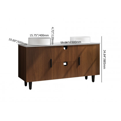 HMR - 59" Teak Wood Freestanding Double Bathroom Vanity with Top Vessel Sink
