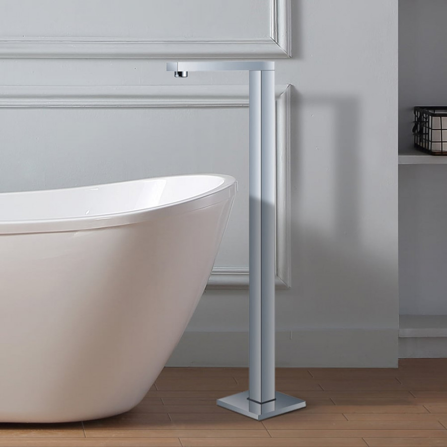 HMR - Modern Floor Mounted Tub Filler Single Handle Bathtub Faucet in Chrome Finish