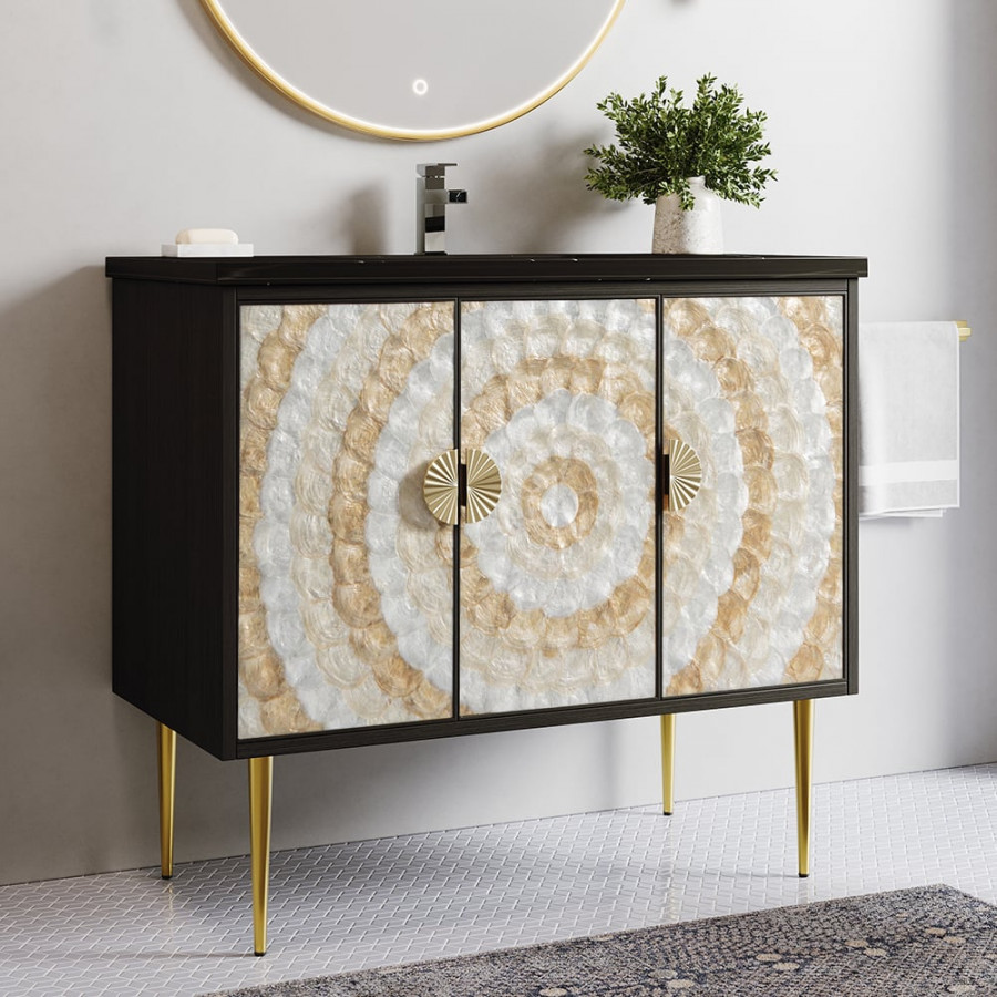 HMR - 39.3" Modern Freestanding Sintered Stone Bathroom Vanity with Sink