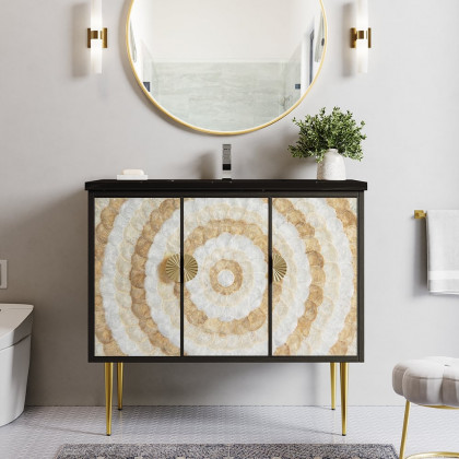 HMR - 39.3" Modern Freestanding Sintered Stone Bathroom Vanity with Sink