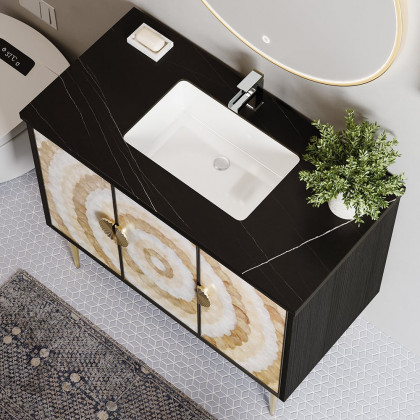 HMR - 39.3" Modern Freestanding Sintered Stone Bathroom Vanity with Sink