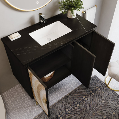 HMR - 39.3" Modern Freestanding Sintered Stone Bathroom Vanity with Sink