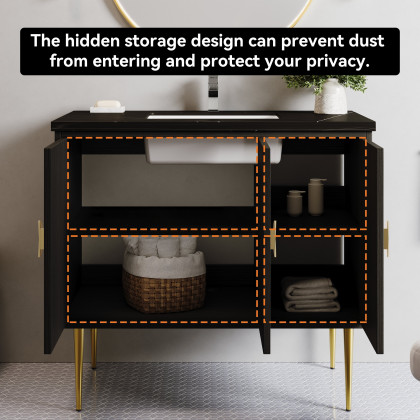 HMR - 39.3" Modern Freestanding Sintered Stone Bathroom Vanity with Sink