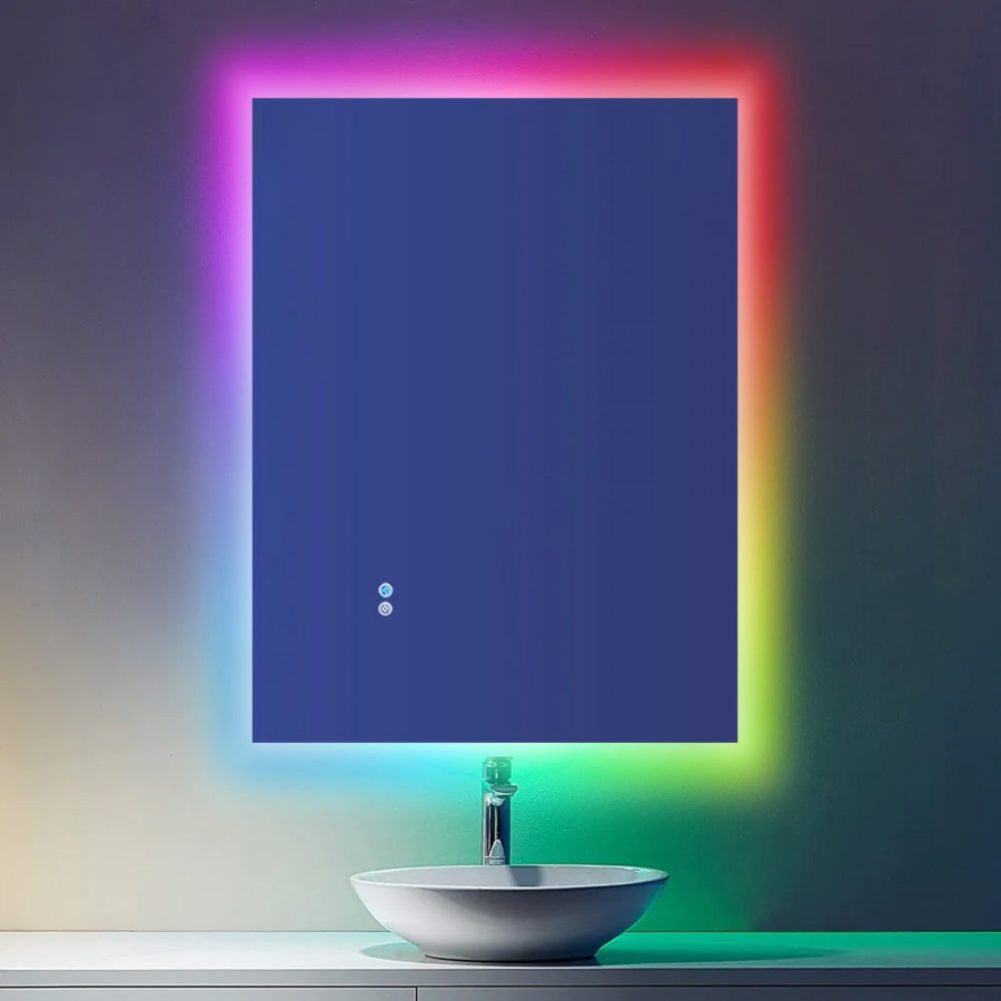 HMR - 24" x 32" Frameless Rectangular RGB LED Bathroom Vanity Mirror Anti-Fog Backlit