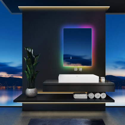 HMR - 24" x 32" Frameless Rectangular RGB LED Bathroom Vanity Mirror Anti-Fog Backlit