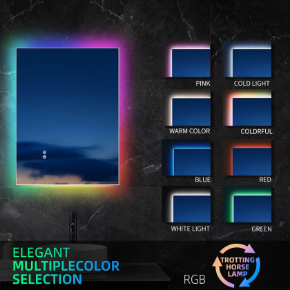 HMR - 24" x 32" Frameless Rectangular RGB LED Bathroom Vanity Mirror Anti-Fog Backlit