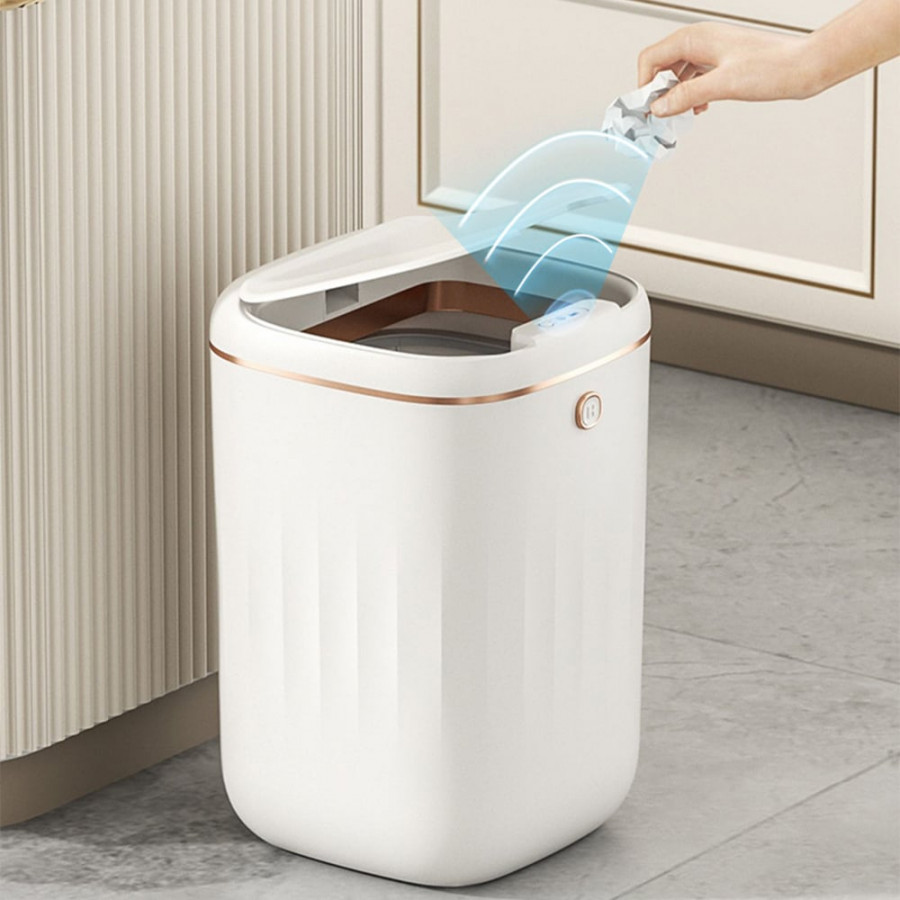 HMR - Automatic Touchless Motion Sensor Trash Can White Smart Garbage Can for Bathroom Kitchen