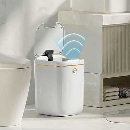 HMR - Automatic Touchless Motion Sensor Trash Can White Smart Garbage Can for Bathroom Kitchen