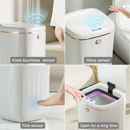 HMR - Automatic Touchless Motion Sensor Trash Can White Smart Garbage Can for Bathroom Kitchen
