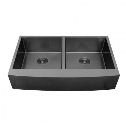 HMR - 36" Stainless Steel Farmhouse Apron-Front Kitchen Sink with Double Bowls Gunmetal Black