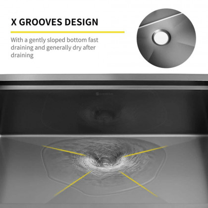 HMR - 36" Stainless Steel Farmhouse Apron-Front Kitchen Sink with Double Bowls Gunmetal Black