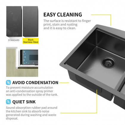 HMR - 36" Stainless Steel Farmhouse Apron-Front Kitchen Sink with Double Bowls Gunmetal Black