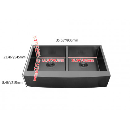 HMR - 36" Stainless Steel Farmhouse Apron-Front Kitchen Sink with Double Bowls Gunmetal Black