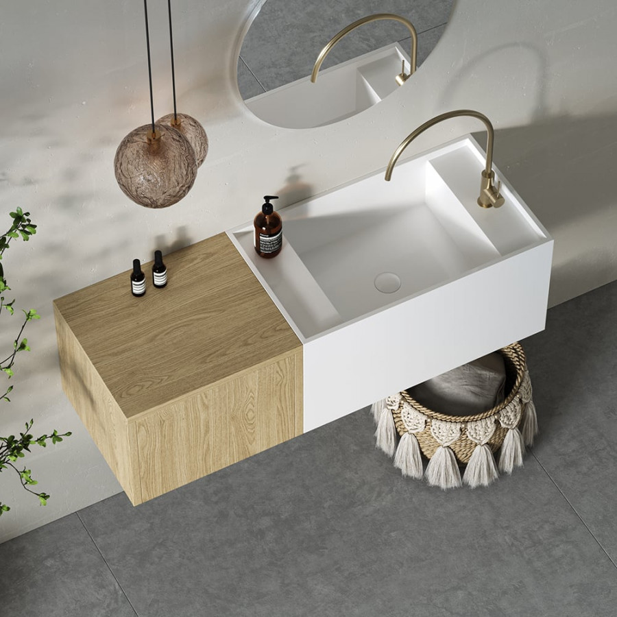 HMR - 40" Floating Bathroom Vanity Wall-mounted Single Sink with Cabinet in Light Wood & White