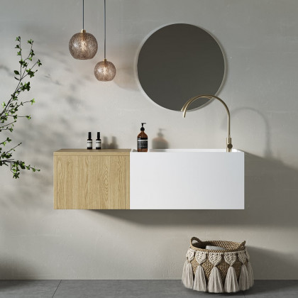 HMR - 40" Floating Bathroom Vanity Wall-mounted Single Sink with Cabinet in Light Wood & White