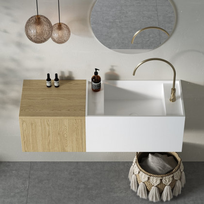 HMR - 40" Floating Bathroom Vanity Wall-mounted Single Sink with Cabinet in Light Wood & White