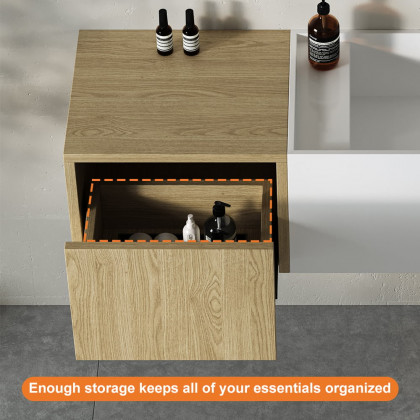 HMR - 40" Floating Bathroom Vanity Wall-mounted Single Sink with Cabinet in Light Wood & White