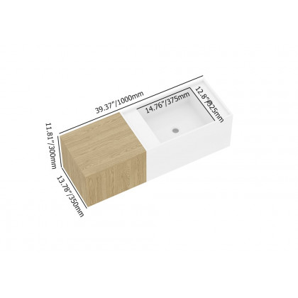 HMR - 40" Floating Bathroom Vanity Wall-mounted Single Sink with Cabinet in Light Wood & White