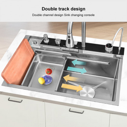 HMR 29" Drop-in Workstation Kitchen Sink with Faucet Single Bowl Stainless Steel - Brushed Nickel