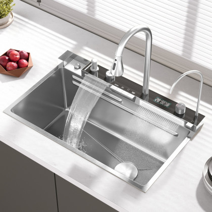 HMR 29" Drop-in Workstation Kitchen Sink with Faucet Single Bowl Stainless Steel - Brushed Nickel
