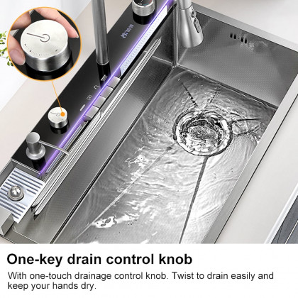 HMR 29" Drop-in Workstation Kitchen Sink with Faucet Single Bowl Stainless Steel - Brushed Nickel
