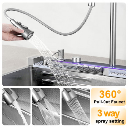 HMR 29" Drop-in Workstation Kitchen Sink with Faucet Single Bowl Stainless Steel - Brushed Nickel