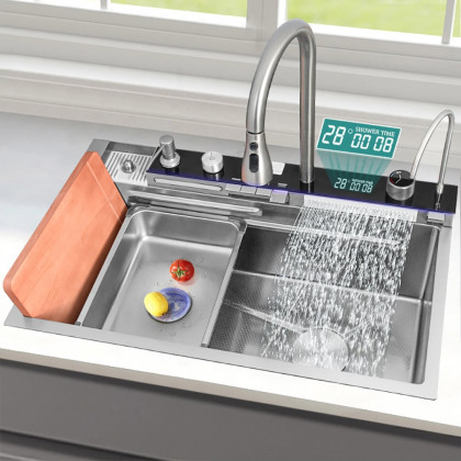 HMR 29" Drop-in Workstation Kitchen Sink with Faucet Single Bowl Stainless Steel - Brushed Nickel