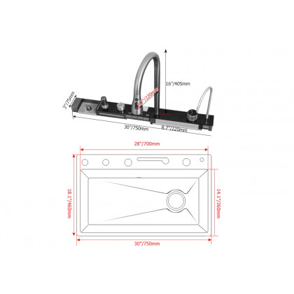 HMR 29" Drop-in Workstation Kitchen Sink with Faucet Single Bowl Stainless Steel - Brushed Nickel