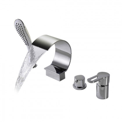 HMR - Deck Mounted Roman Bathtub Faucet with Handshower Solid Brass in Chrome